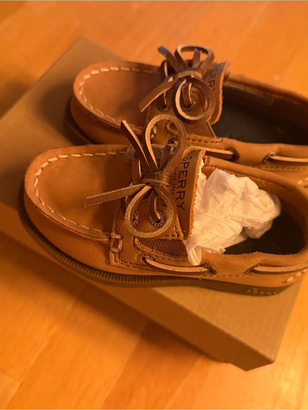 Sperry Kids Tan Leather Moccasin Boat Shoes